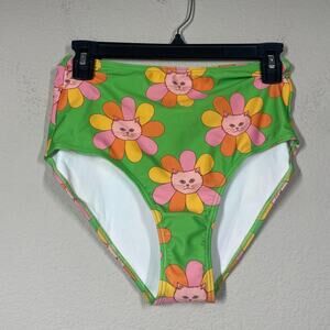 ModCloth Large Marisol Muro Sara High Waisted Bikini Bottom Green Floral Cat